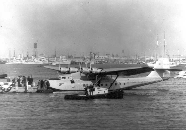 1935 Martin M130 aircraft NC14716 China Clipper moored at San Pedro Los Angeles Harbor